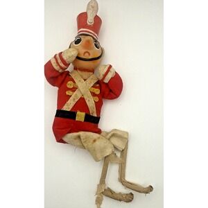 Vintage Pinocchio Soldier Red Rubber Face Cloth Body 10" Read